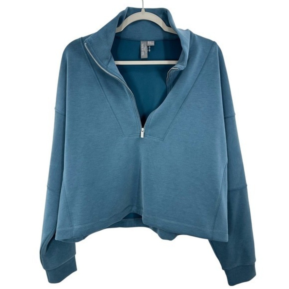 Sweaty Betty Quarter Zip Sweatshirt Athleisure Comfort Travel Comfort Teal Blue